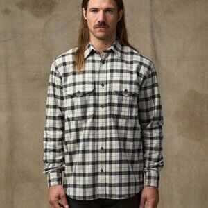 Mutual Weave Men's Cotton Long Sleeve Flannel Shirt Plaid Black White Size XL